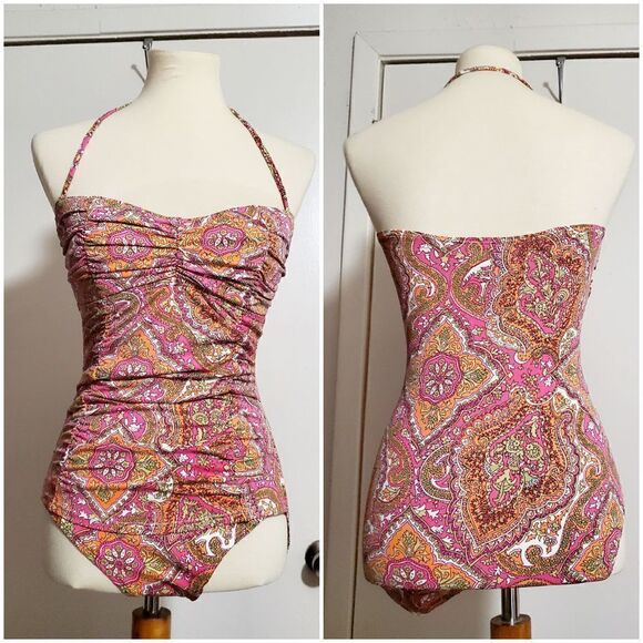 Tommy Bahamas  Multi-colored Pasley Print One Piece Swimsuit Size 10 - Picture 1 of 12